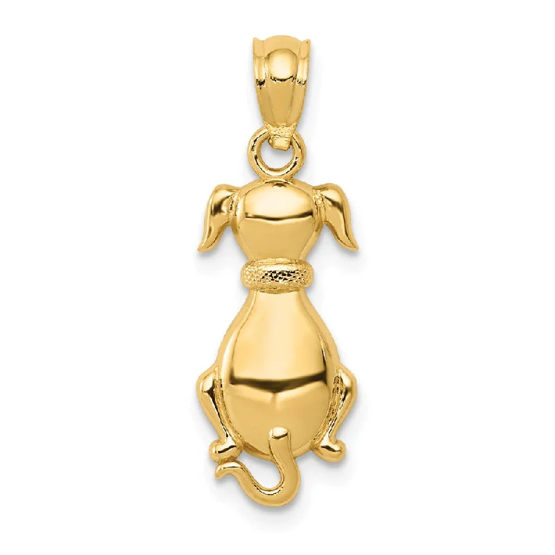 14k Yellow Gold Polished 2D Sitting Dog Pendant, 8 x 23mm