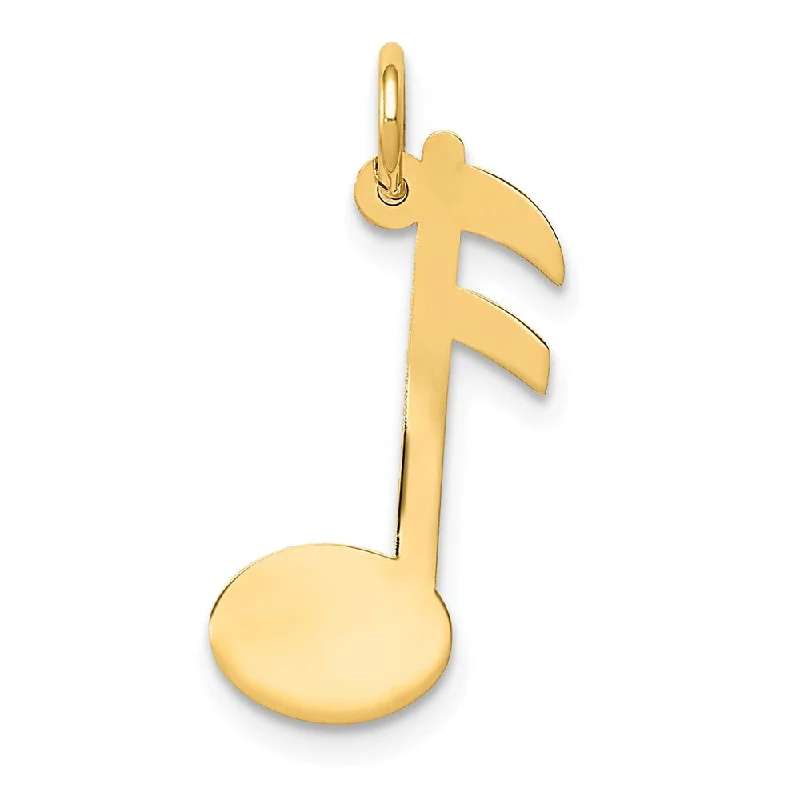 14k Yellow Gold Polished Flat Musical Note Pendant, 11 x 22mm