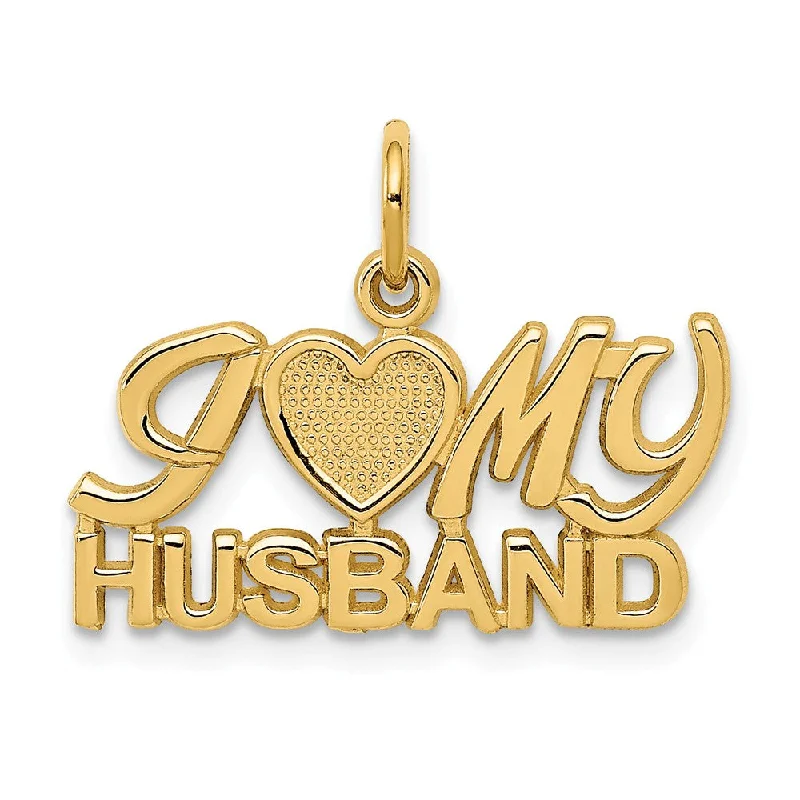 14k Yellow Gold Polished I Heart My Husband Charm or Pendant, 22mm