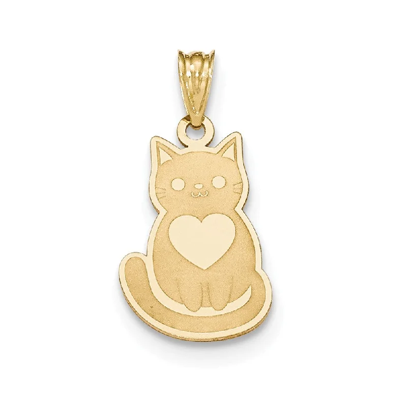 14k Yellow Gold Polished & Laser Cut Engravable Cat Pendant, 13 x 25mm