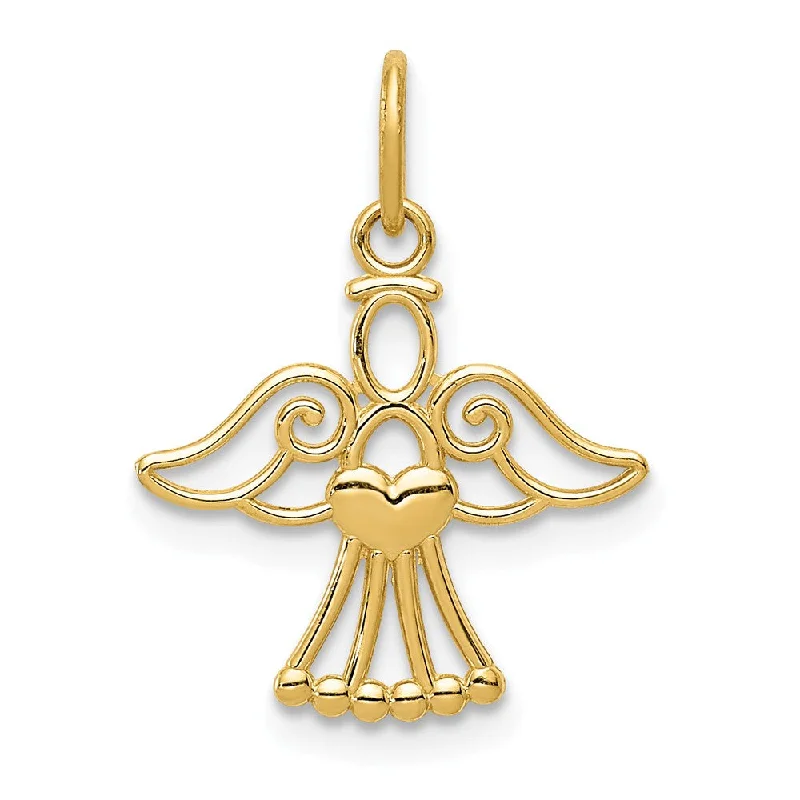 14k Yellow Gold Polished Small Angel with Heart Pendant, 15mm