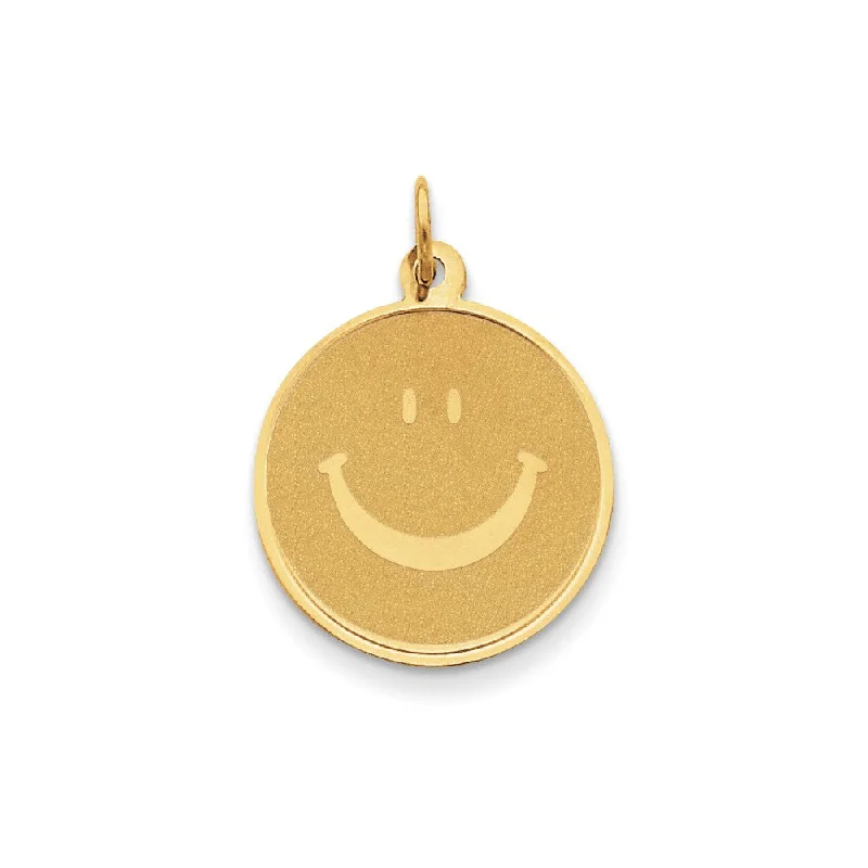 14k Yellow Gold Polished & Textured Smiley Face Pendant, 20mm (3/4 in)