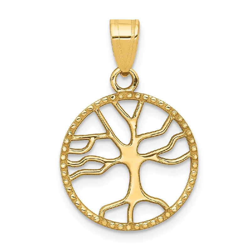 14k Yellow Gold Round Framed Tree of Life Pendant, 15mm (9/16 inch)