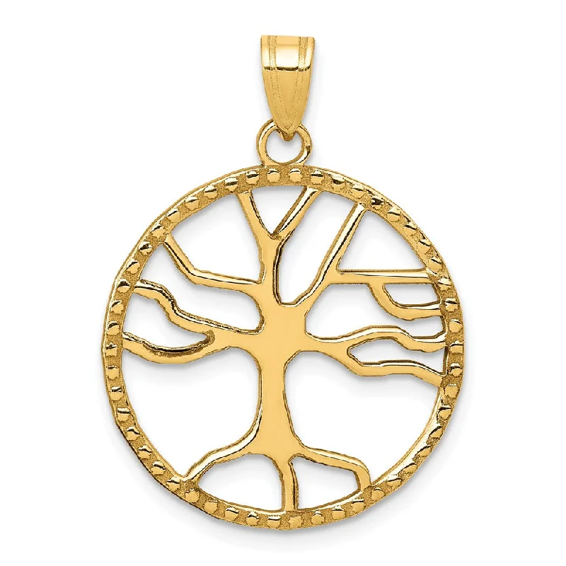 14k Yellow Gold Round Framed Tree of Life Pendant, 20mm (3/4 inch)