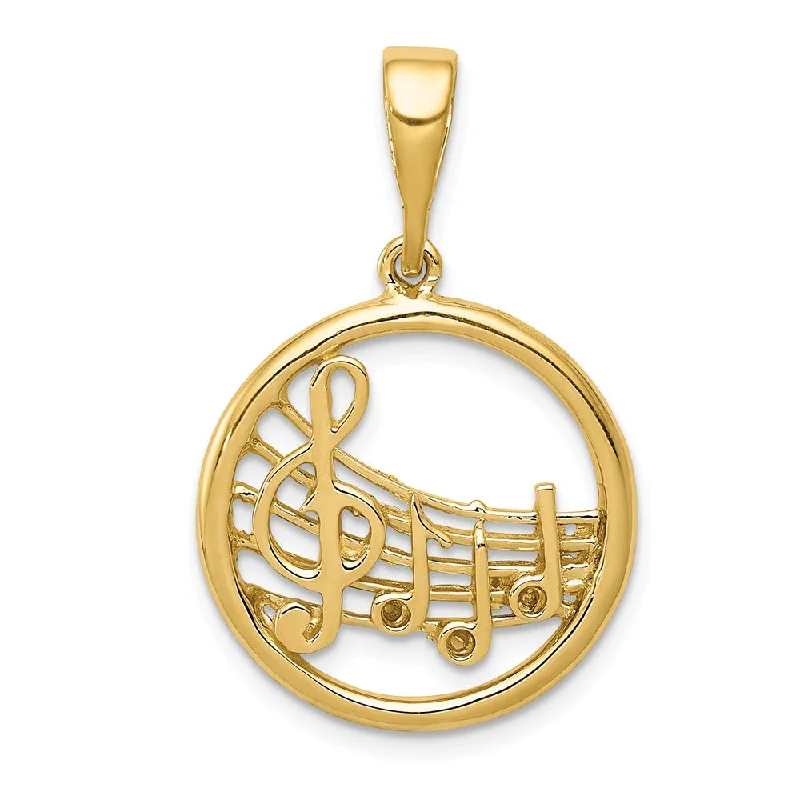 14k Yellow Gold Round Musical Chart Pendant, 20mm (3/4 inch)