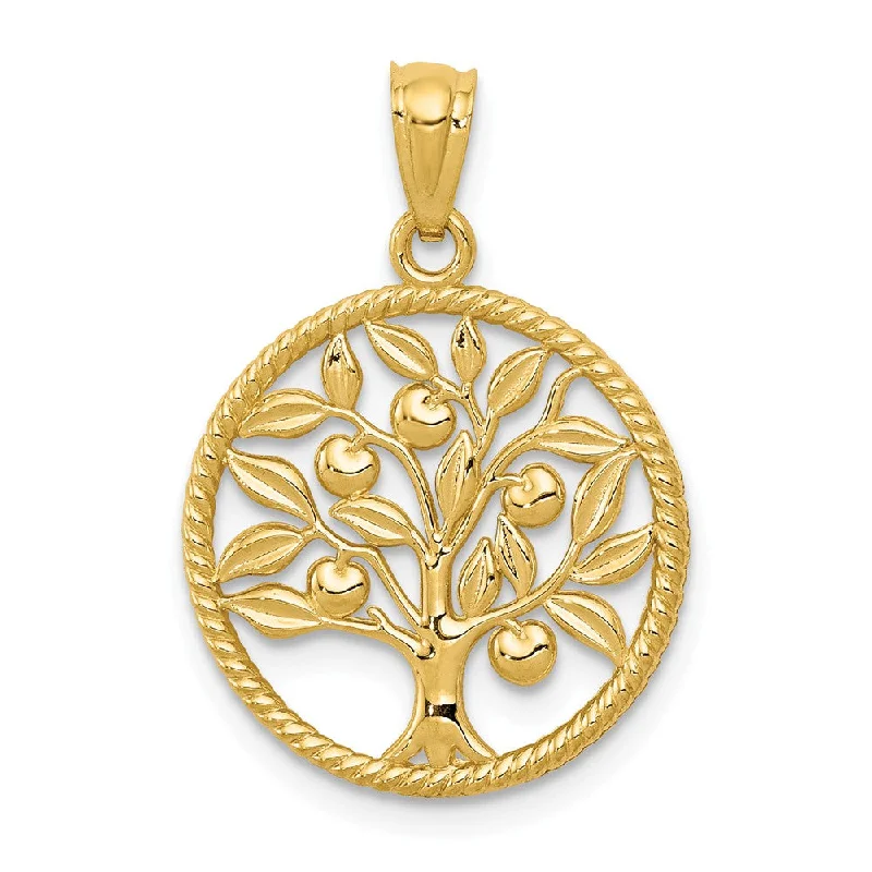 14k Yellow Gold Round Tree of Life Pendant, 16mm (5/8 inch)