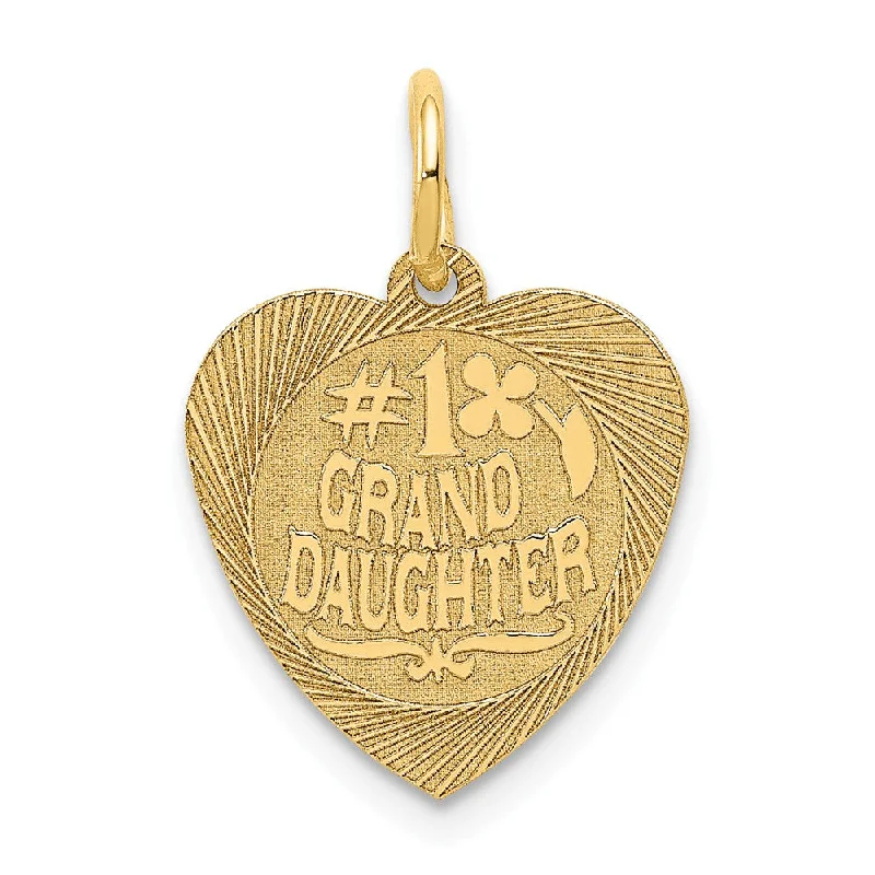 14k Yellow Gold Satin #1 Granddaughter Engravable Heart Pendant, 14mm