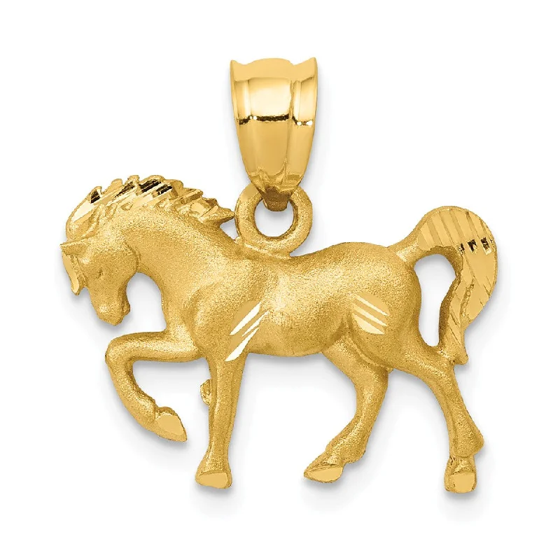 14k Yellow Gold Satin & Diamond-Cut Horse Pendant, 18mm (11/16 Inch)