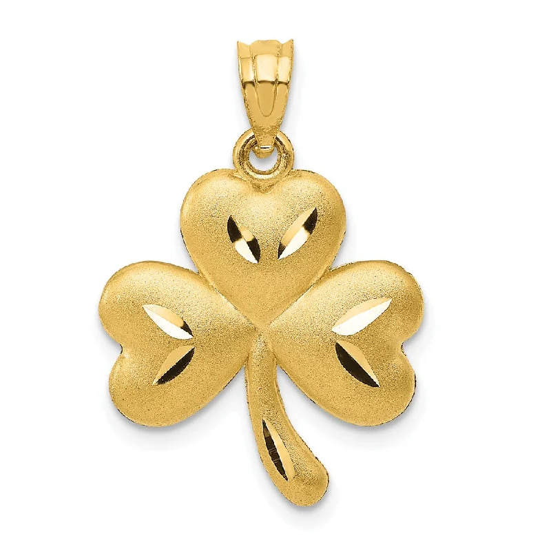 14k Yellow Gold Satin & Diamond Cut Shamrock Pendant, 16mm (5/8 inch)