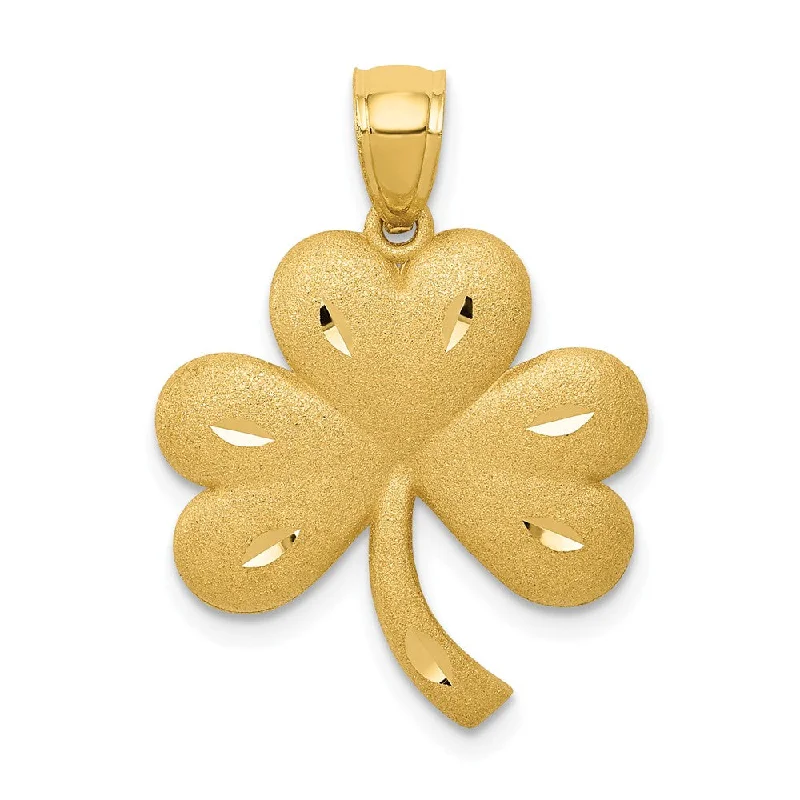 14k Yellow Gold Satin & Diamond Cut Shamrock Pendant, 19mm (3/4 inch)