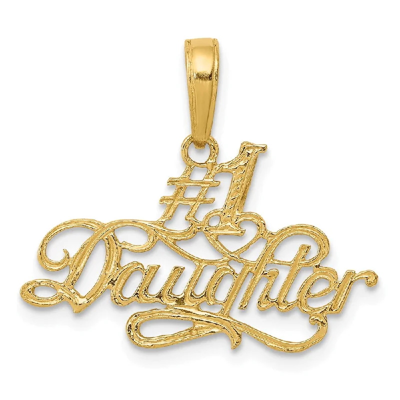 14k Yellow Gold Script #1 Daughter Pendant, 22mm