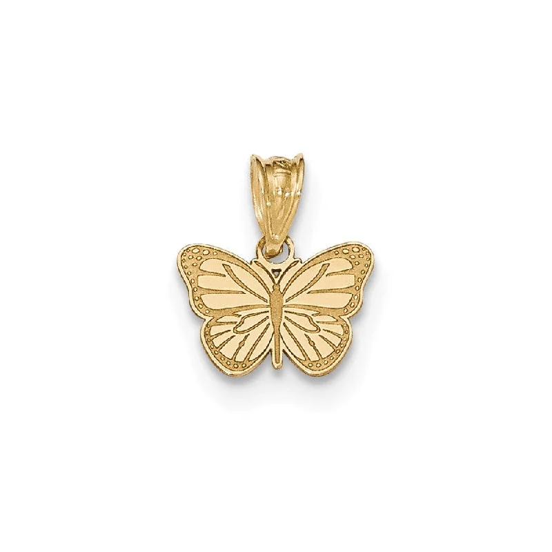 14k Yellow Gold Small Laser Etched Butterfly Pendant, 13mm (1/2 inch)