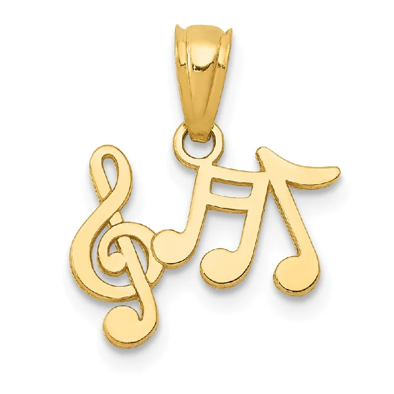 14k Yellow Gold Small Musical Notes Pendant, 14mm (9/16 inch)