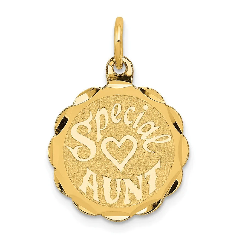 14k Yellow Gold Special Aunt Disc Charm or Pendant, 16mm