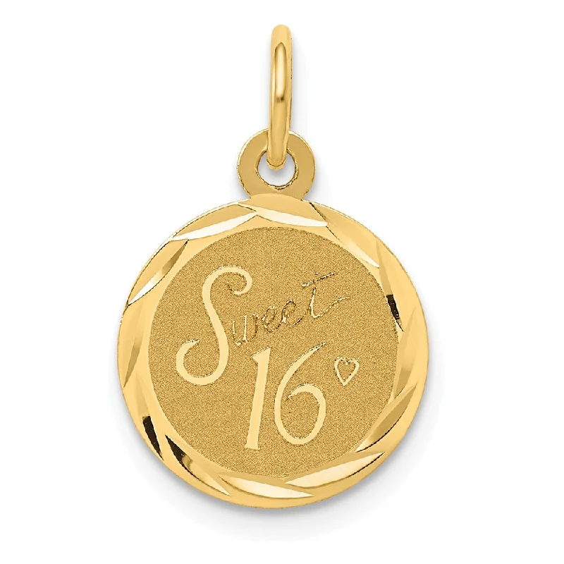 14k Yellow Gold Sweet 16 Disc Charm or Pendant, 13mm