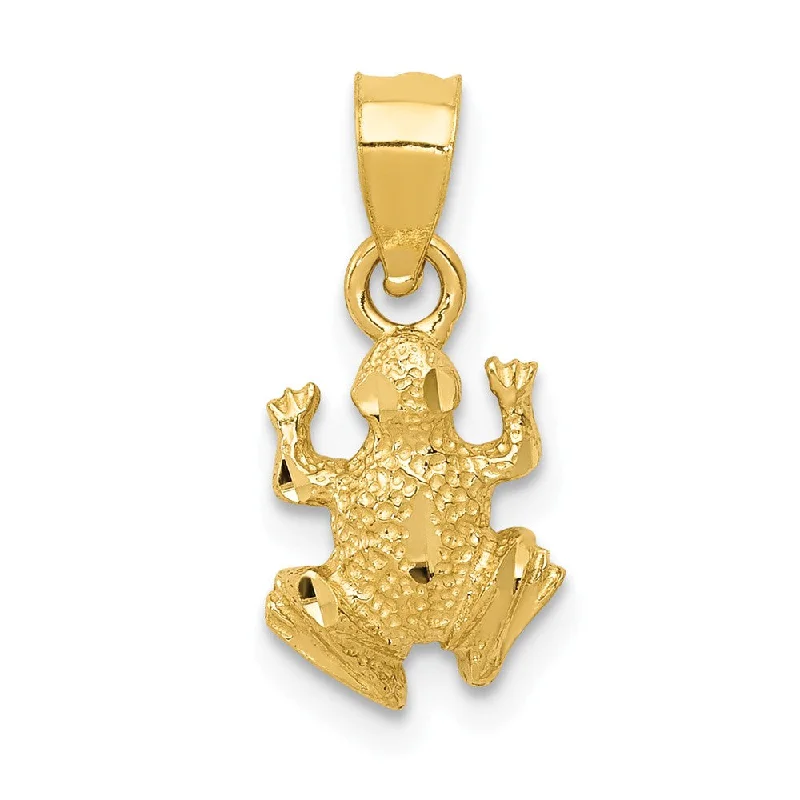 14k Yellow Gold Tiny Diamond-Cut Frog Pendant, 7mm (1/4 Inch)