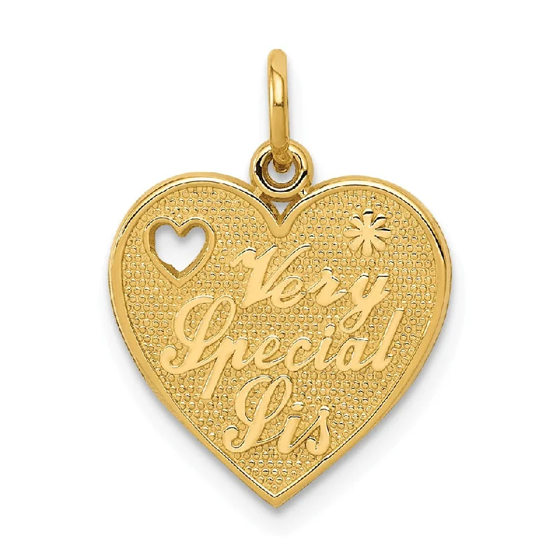 14k Yellow Gold Very Special Sis Heart Charm or Pendant, 14mm