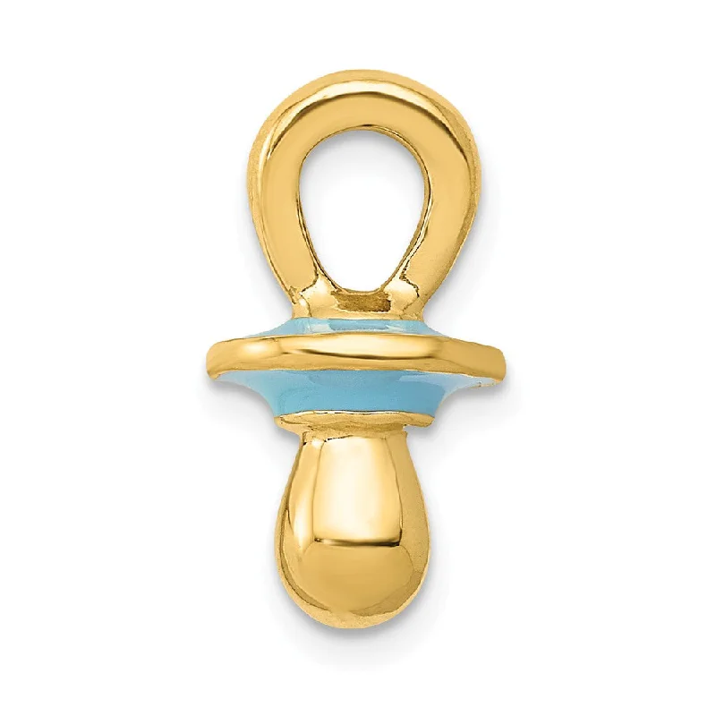 14k Yellow Gold with Blue Enamel 3D Pacifier Pendant, 9 x 16mm