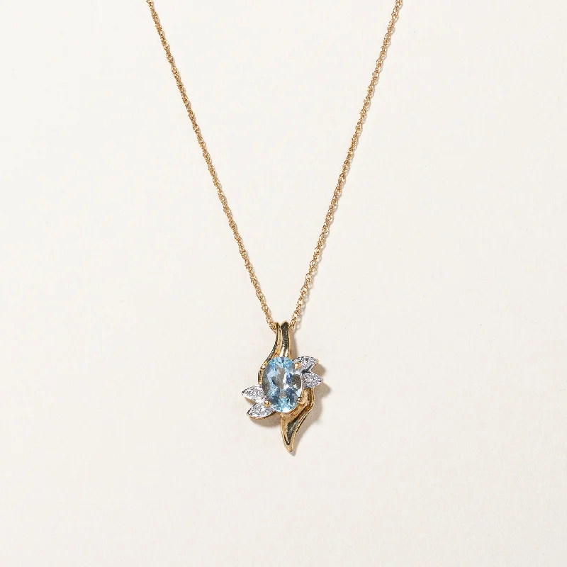 Aquamarine & Diamond Pendant Necklace | 0.56ct, 0.005ct | 18" |