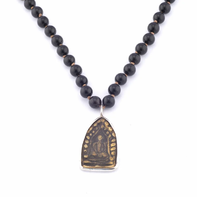 Black Onyx Necklace with Authentic Thai Paragon Amulet