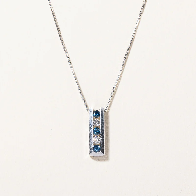 Channel Set Sapphire & Diamond PEndant Necklace | 0.10ctw, 0.06ctw | 22" |