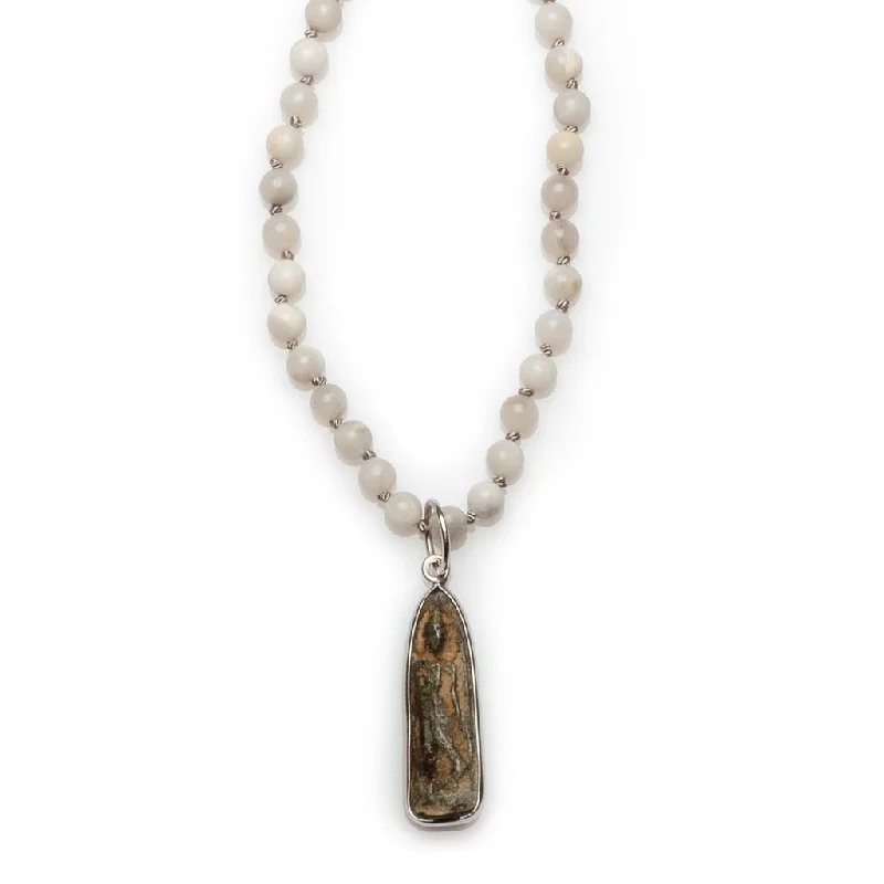 Crazy Lace Agate Necklace with Large Teardrop Amulet