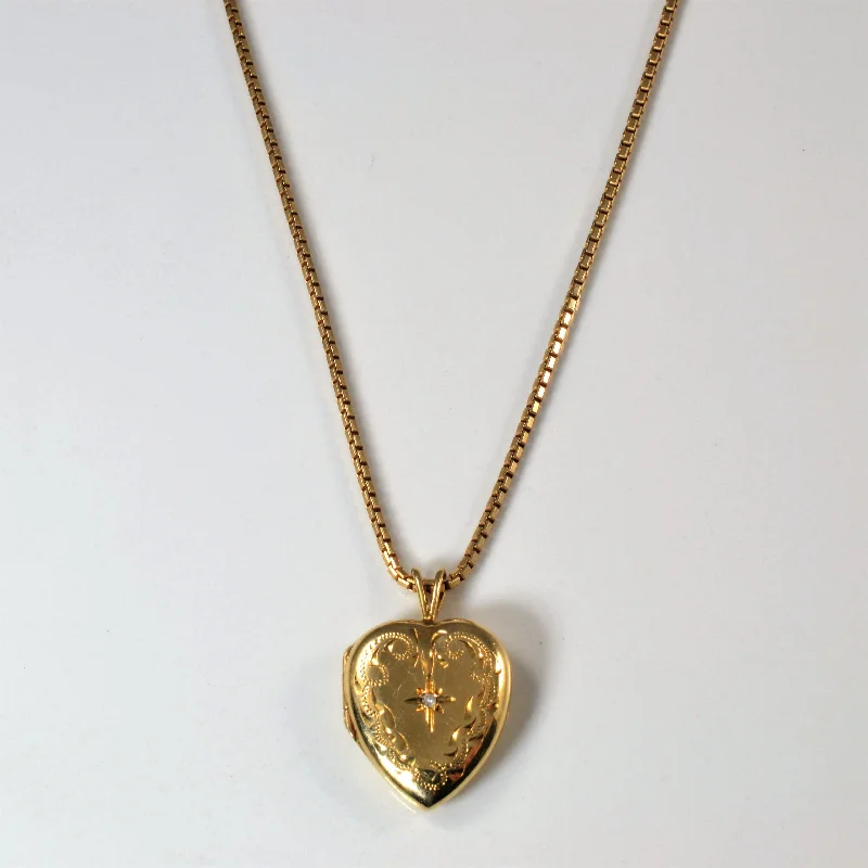 Diamond Heart Locket Necklace | 0.015ct | 18" |