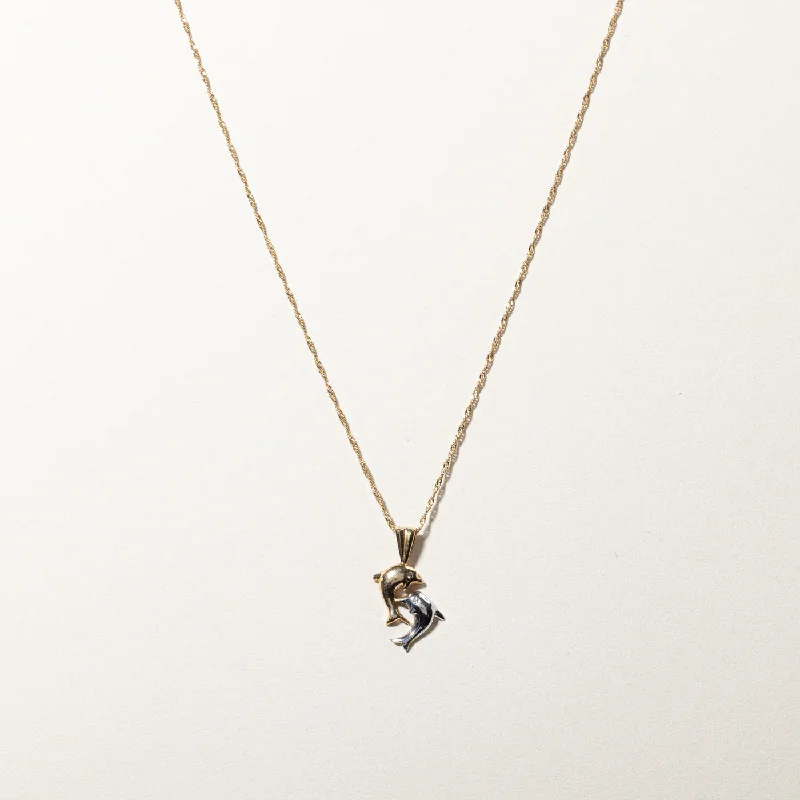 Double Dolphin Diamond Pendant Necklace | 0.01ctw | 18"|