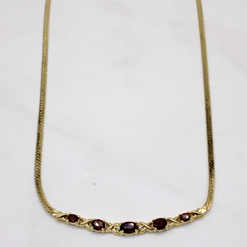 Garnet & Diamond Scoop Pendant Necklace | 1.80ctw, 0.02ctw | 17" |