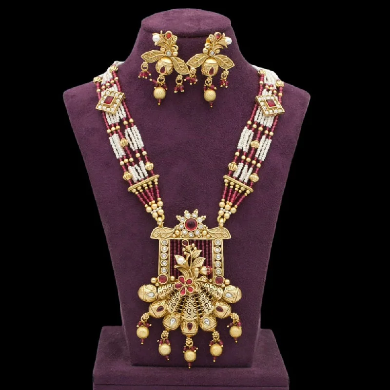 JCM Gold Plated Pota Stone Long Necklace Set