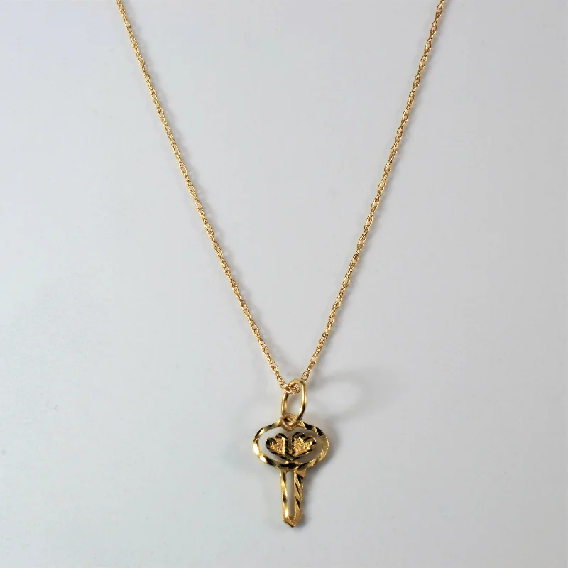 Double Heart Gold Key Necklace | 17" |