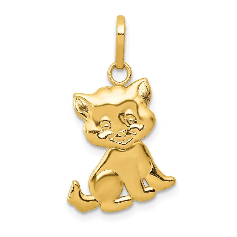 14k Yellow Gold Moveable Polished Kitten Pendant, 14 x 22mm