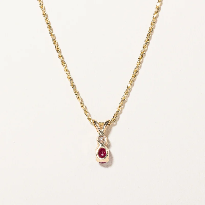 Ruby & Diamond Pendant Necklace | 0.30ct, 0.15ct | 18" |