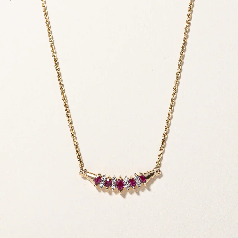 Ruby & Diamond Scoop Pendant Necklace | 0.50ctw, 0.12ctw | 20" |