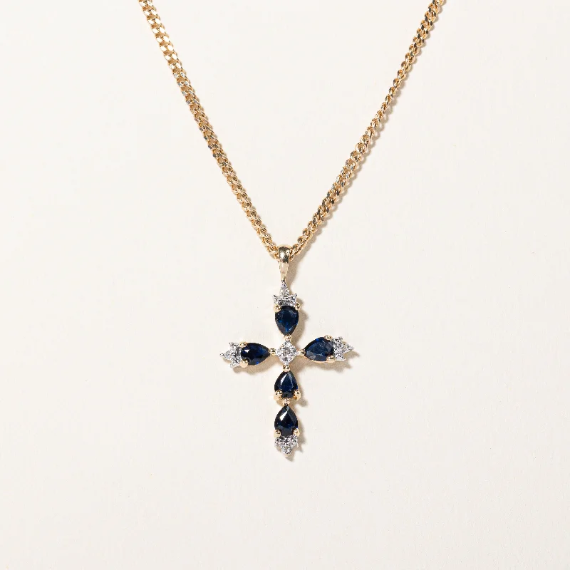 Sapphire & Diamond Cross Pendant Necklace | 0.60ctw, 0.025ctw | 26" |