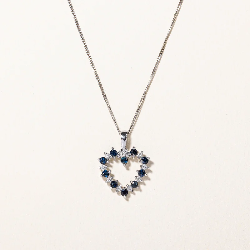 Sapphire & Diamond Heart Pendant Necklace | 0.30ctw, 0.10ctw | 17" |