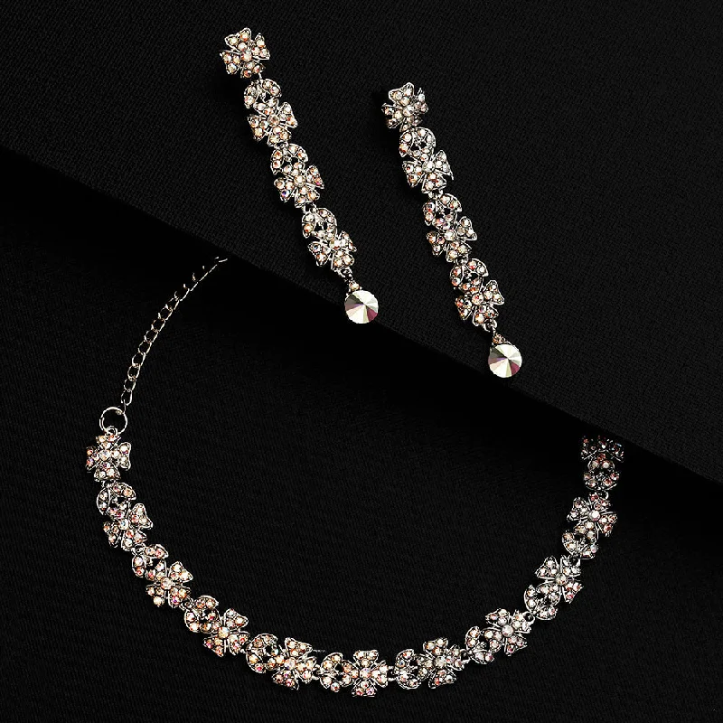 Shrishti Fashion Gorgeous Flower Design Silver Plated Choker Necklace Set For Women