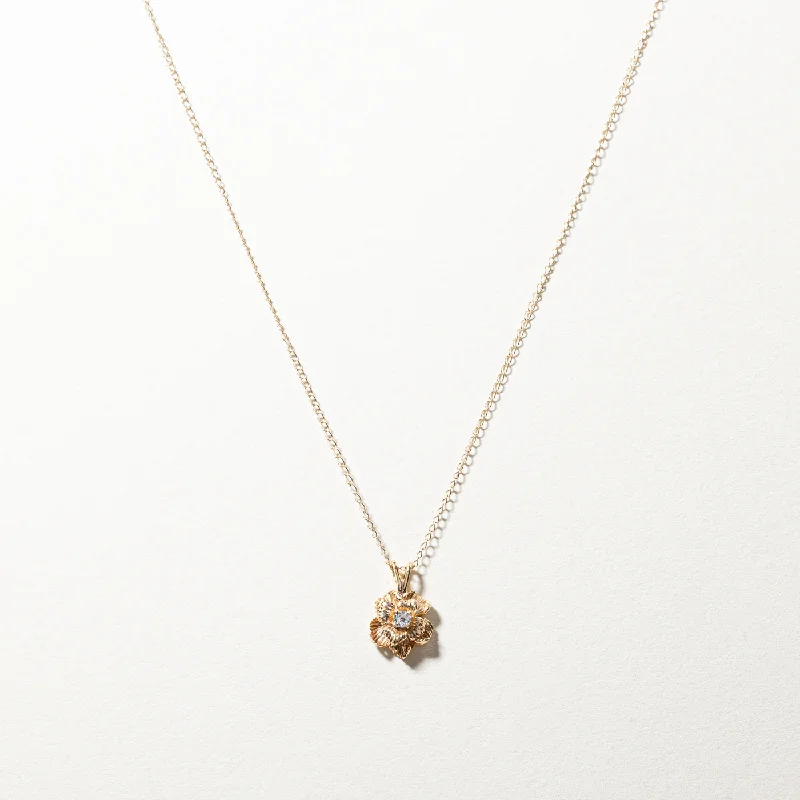 Solitaire Diamond Flower Pendant Necklace | 0.05ct | 16"|