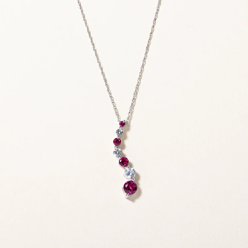 Synthetic Ruby & Colourless Sapphire Pendant Necklace | 0.35ctw, 0.25ctw | 18" |