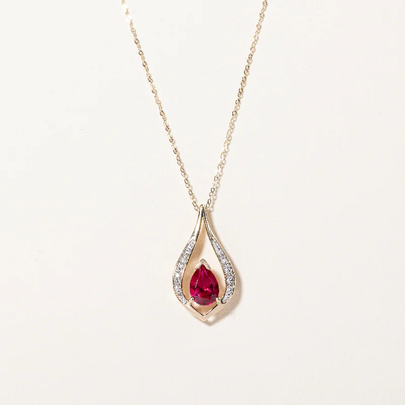 Synthetic Ruby & Natural Diamond Pendant Necklace | 0.70ct, 0.04ctw | 18" |