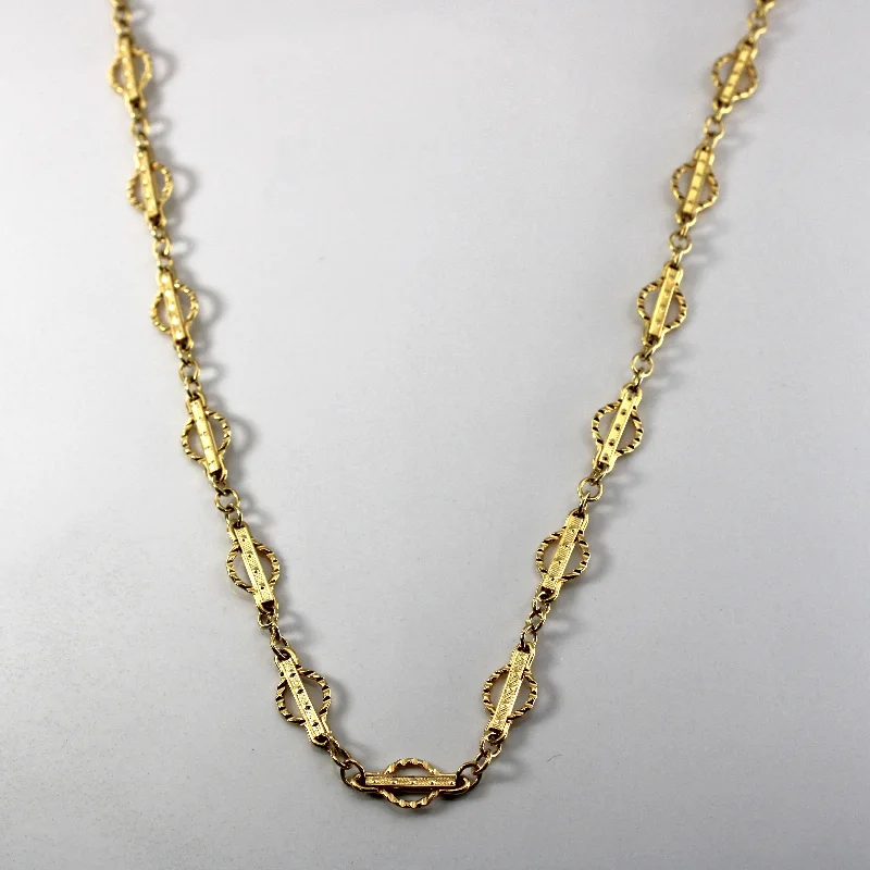 Textured Bar and Ring Yellow Gold Chain | 30"|