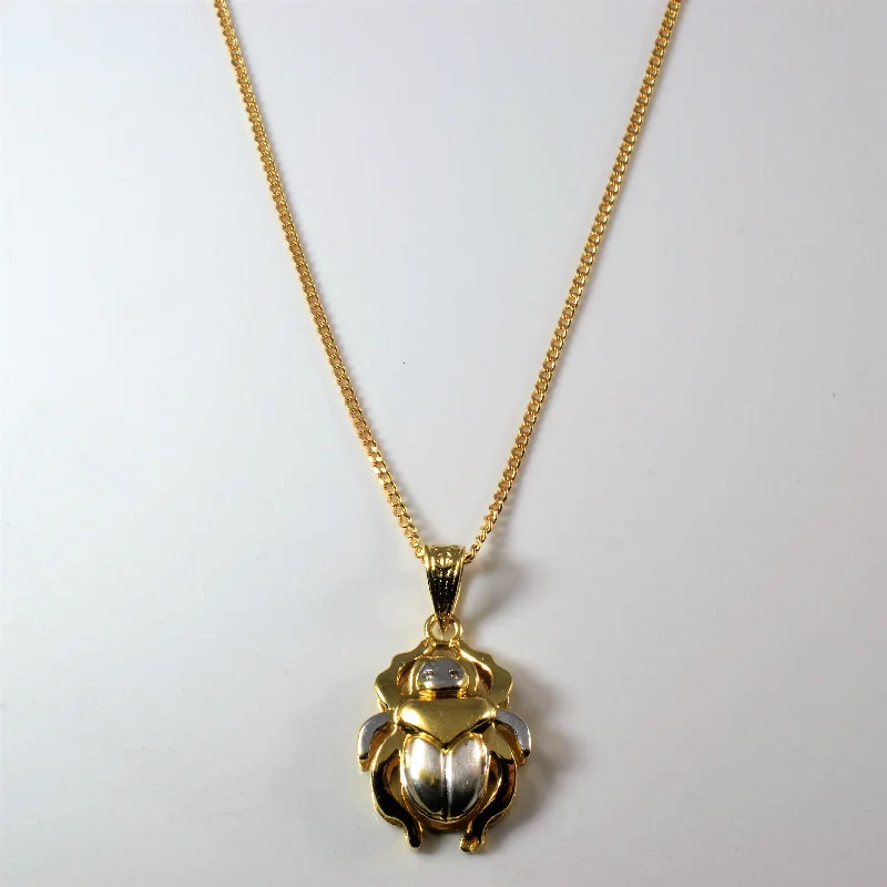 Two Tone Gold Scarab Necklace | 0.02ctw | 18" |